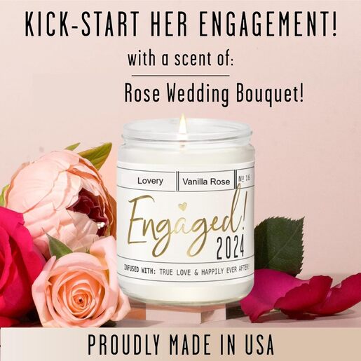 Lovery Engagement Gift, Vanilla Rose Scented Soy Wax Candle, Engagement Gifts for Couples, Fiance Gifts for Women, Engagement Gifts for Her