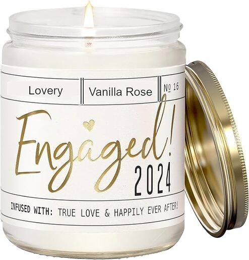 Lovery Engagement Gift, Vanilla Rose Scented Soy Wax Candle, Engagement Gifts for Couples, Fiance Gifts for Women, Engagement Gifts for Her