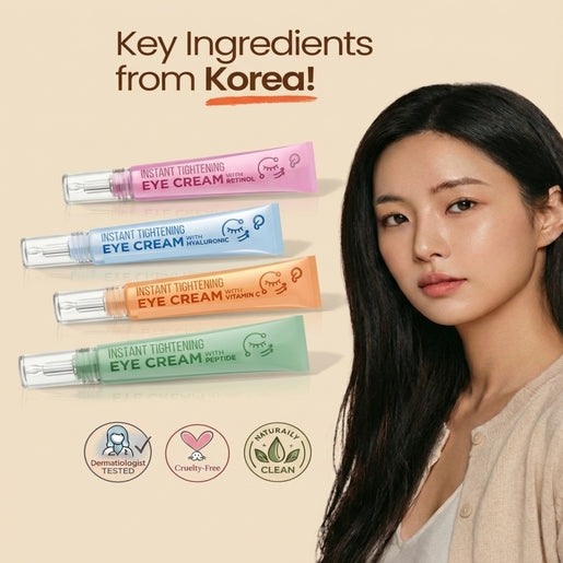 Lovery Korean Skin Care Eye Cream Collection - Instant Tightening Korean Under Eye Treatment Set with Retinol, Hyaluronic Acid, Vitamin C & Peptide