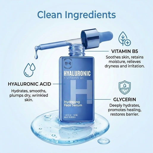 Lovery Hyaluronic + Vitamin B5 Hydrating Face Serum - Korean Skincare Dual-Action Plumping & Barrier Repair Treatment