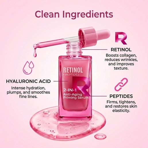 Lovery Retinol and Peptides 2-in-1 Anti-Aging Priming Serum - Korean Skin Care Firming & Smoothing Treatment