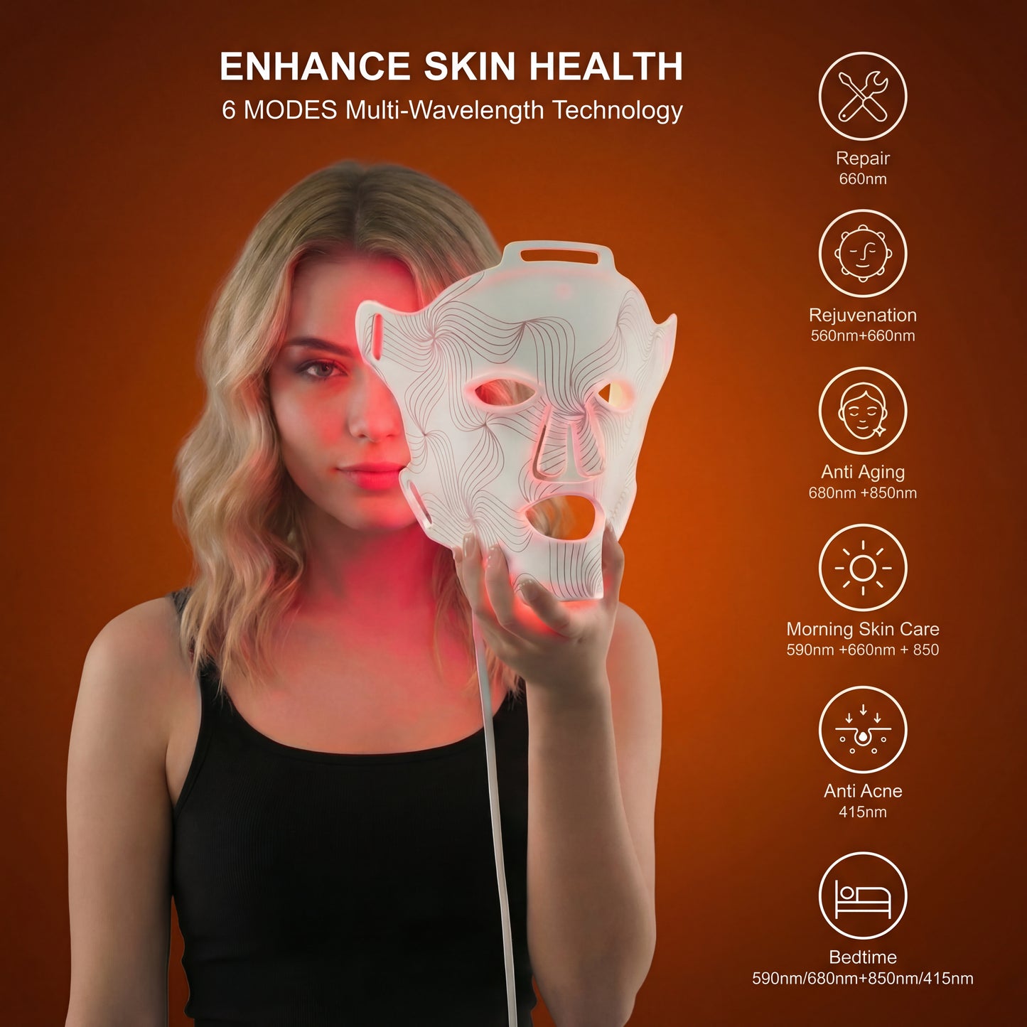 LED Light Therapy Mask with Near-Infrared Light - Medical Grade Silicone - Anti aging Skin Rejuvenation