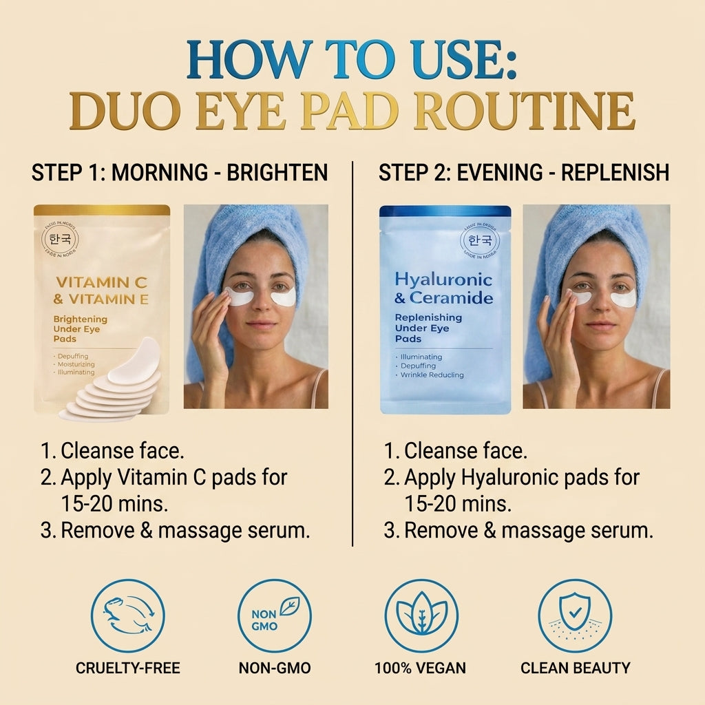 Lovery Under Eye Masks Duo - Korean Skincare Under Eye Pads with Vitamin C, E, Hyaluronic & Ceramide for Hydration & Brightening Treatment