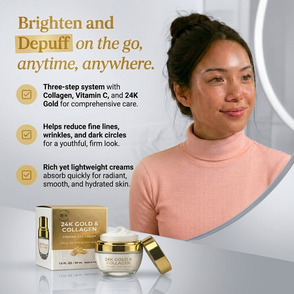 Lovery Ultimate Korean Eye Care Trio - Koean Skincare Collagen and Vitamin C and 24K Gold Anti-Aging Eye Cream Set