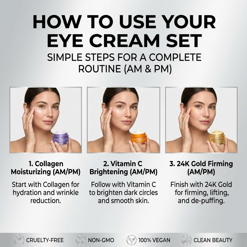 Lovery Ultimate Korean Eye Care Trio - Koean Skincare Collagen and Vitamin C and 24K Gold Anti-Aging Eye Cream Set