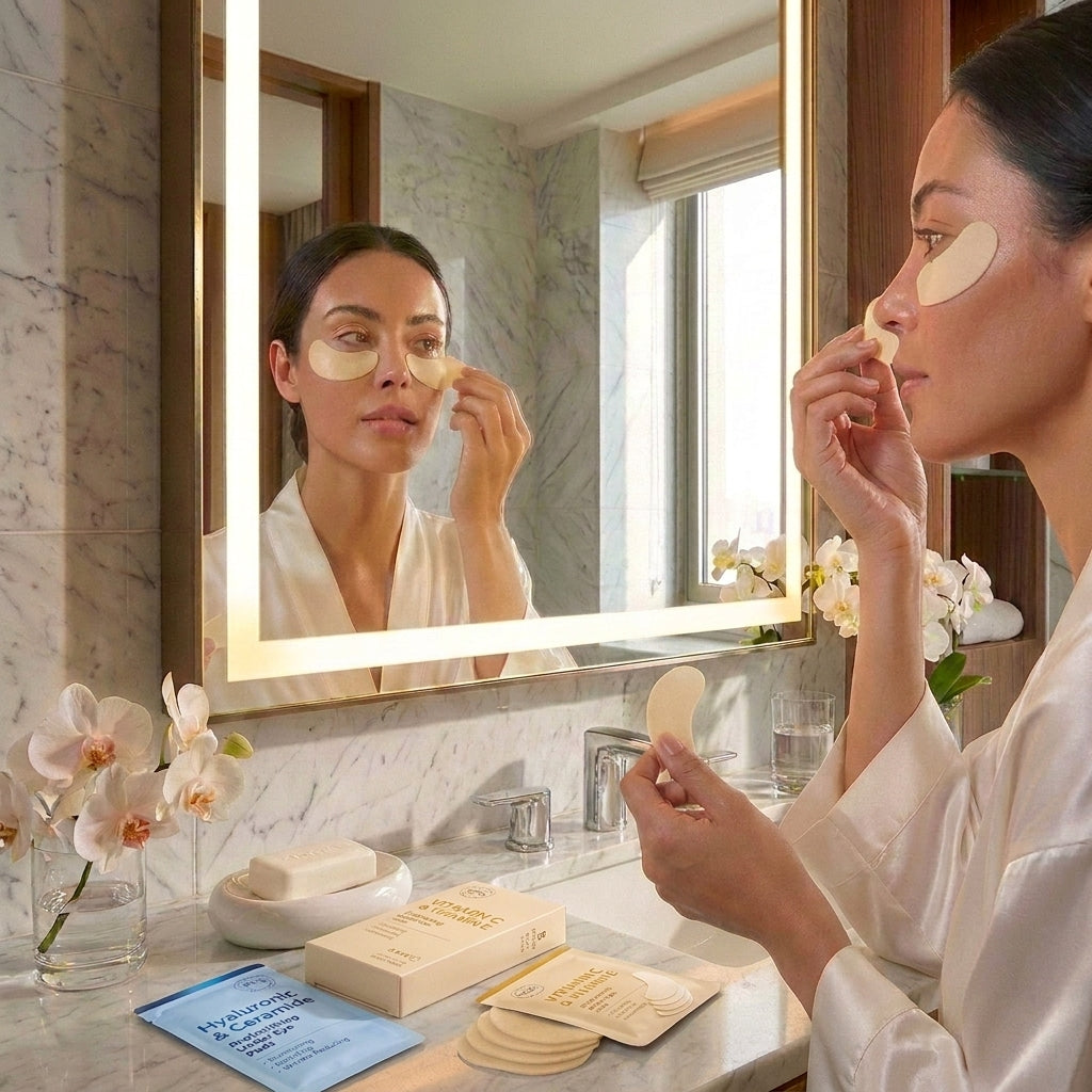 Lovery Under Eye Masks Duo - Korean Skincare Under Eye Pads with Vitamin C, E, Hyaluronic & Ceramide for Hydration & Brightening Treatment