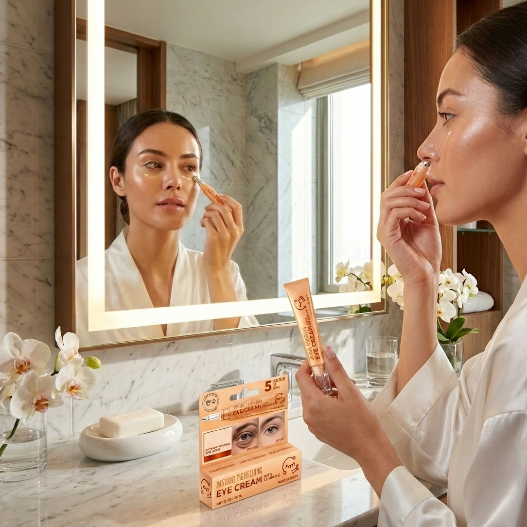 Korean Skin Care Vitamin C Eye Cream, Instant Tightening & Brightening, Firming & Depuffing Korean Under-Eye Treatment