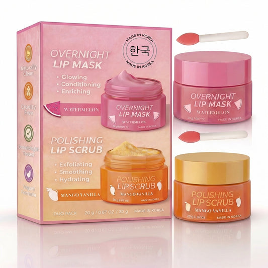 Korean Lip Care Duo Set - Mango Vanilla Exfoliating Lip Scrub & Watermelon Overnight Lip Mask
