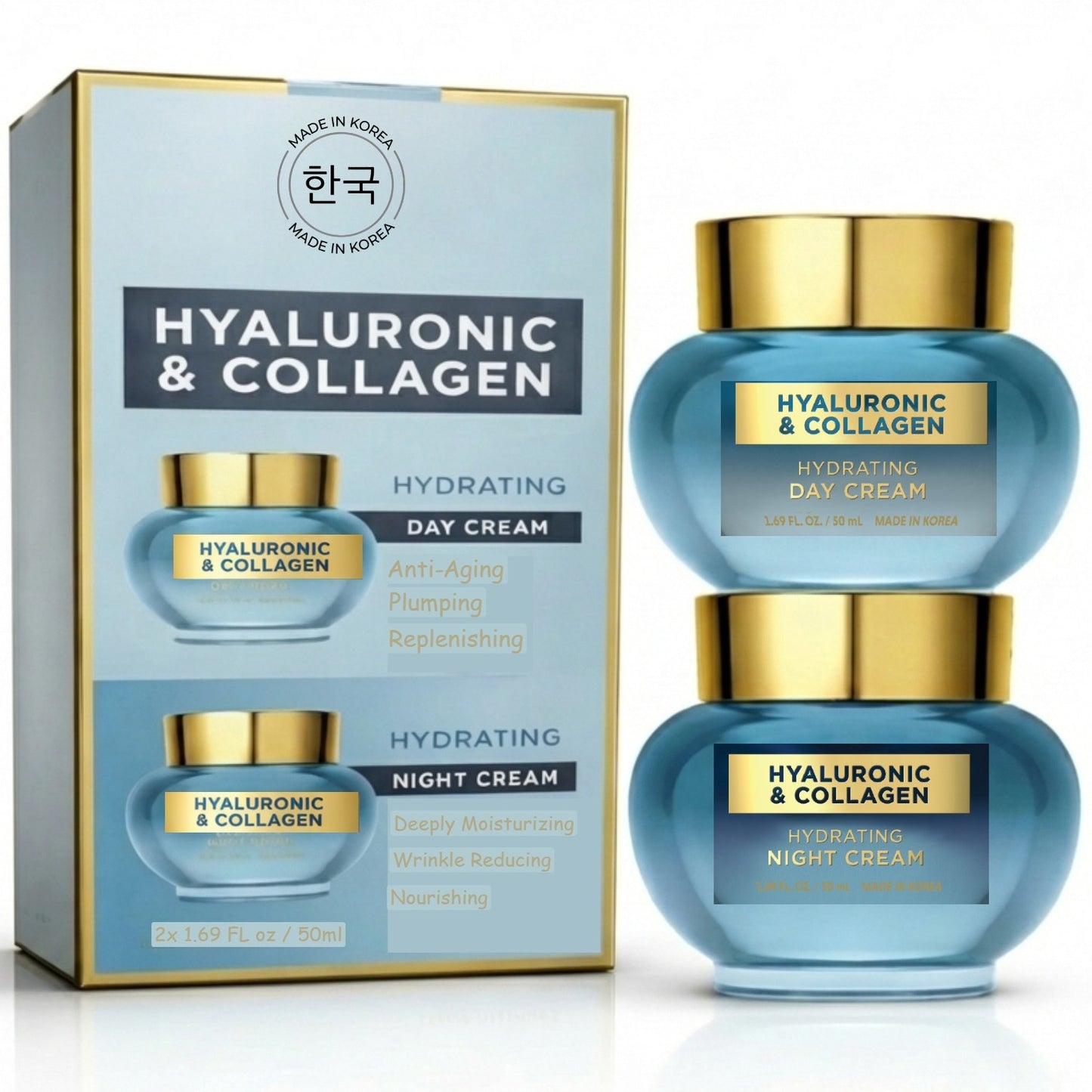 Lovery Korean Skincare Hyaluronic Collagen Day & Night Cream Set -Brightening and Hydration for Face