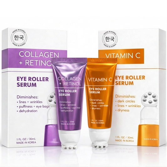 Lovery Korean Skincare Eye Roller Serum Duo - Collagen + Retinol & Vitamin C Brightening Under Eye Treatment Set
