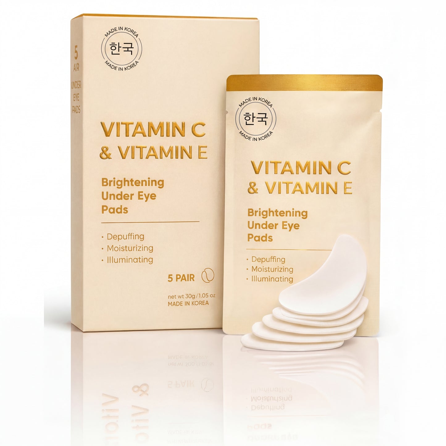 Lovery Vitamin C & Vitamin E Brightening Under Eye Masks - Korean Skincare Hydrating Eye Pad Set - 5 Pairs