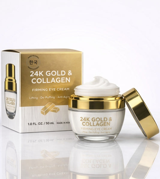 24K Gold & Collagen Firming Eye Cream - Luxury Korean Skincare Lifting & Anti-Aging Eye Treatment