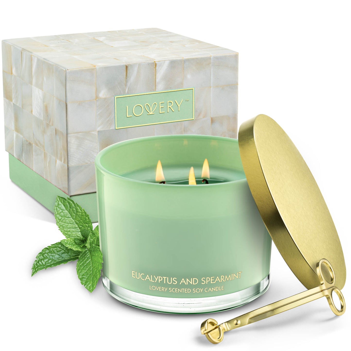 Eucalyptus Spearmint 3 Wick Candle Set - 13oz Soy Wax Home Candle with Wick Trimmer