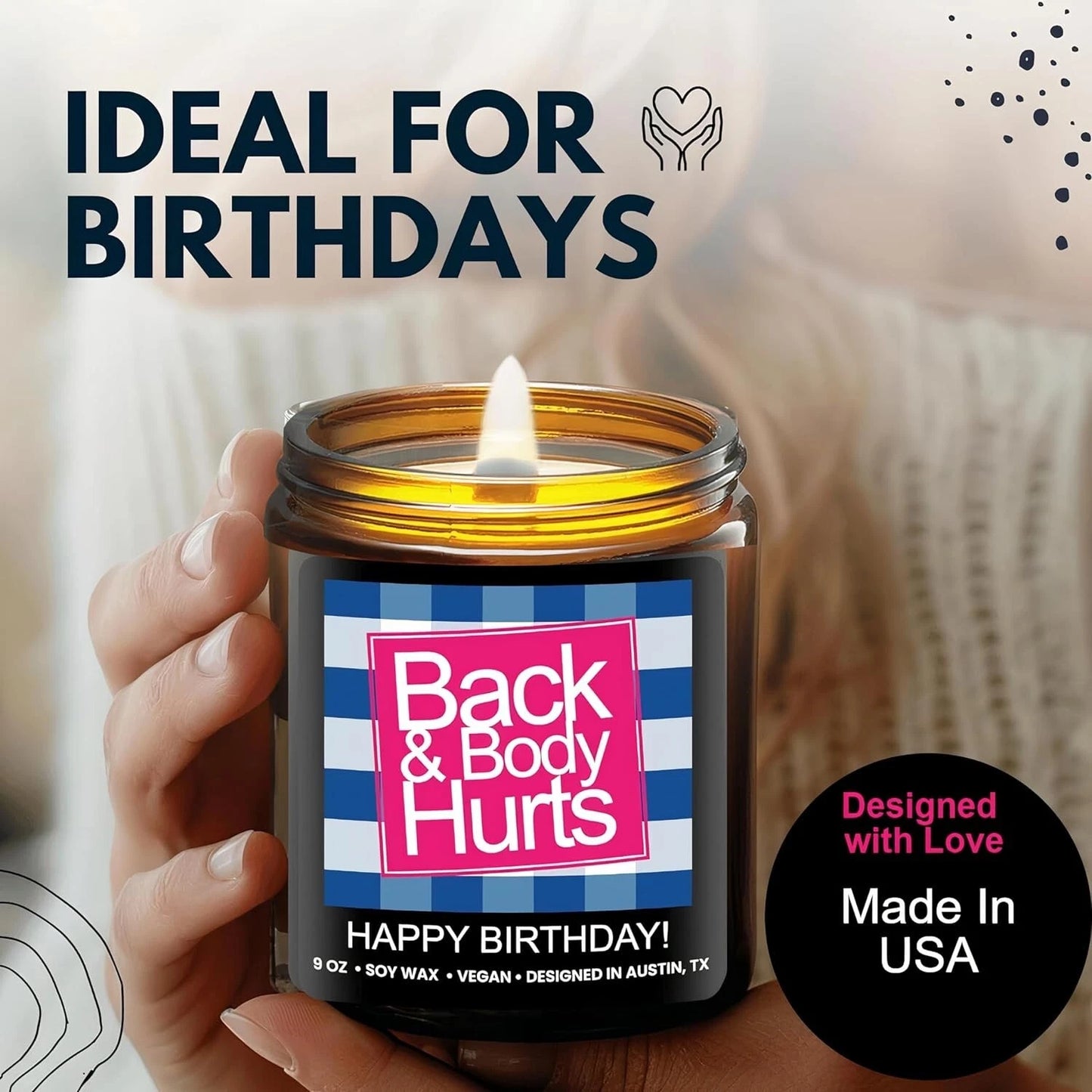 Funny Happy Birthday Candle, Gifts for Women & Men, Back & Body Hurts Candle