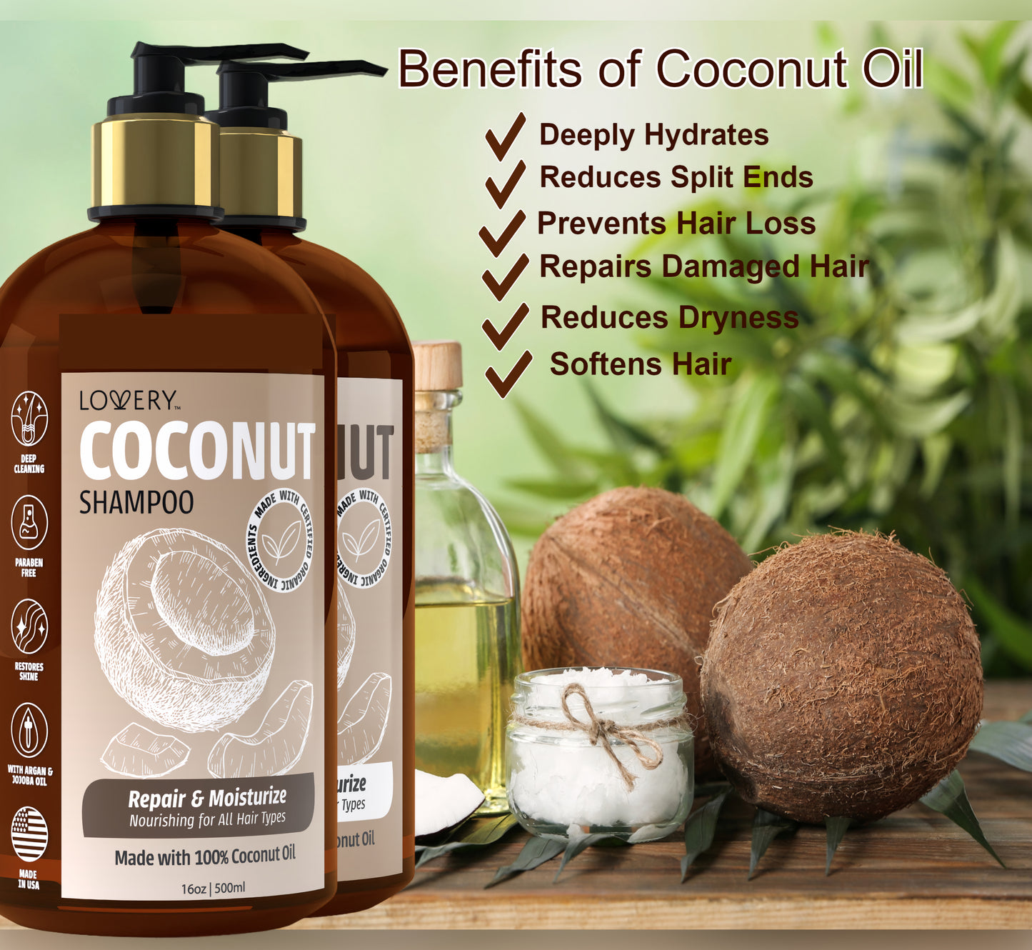 Coconut Shampoo & Conditioner Gift Set - 32oz Hair Care Made in USA