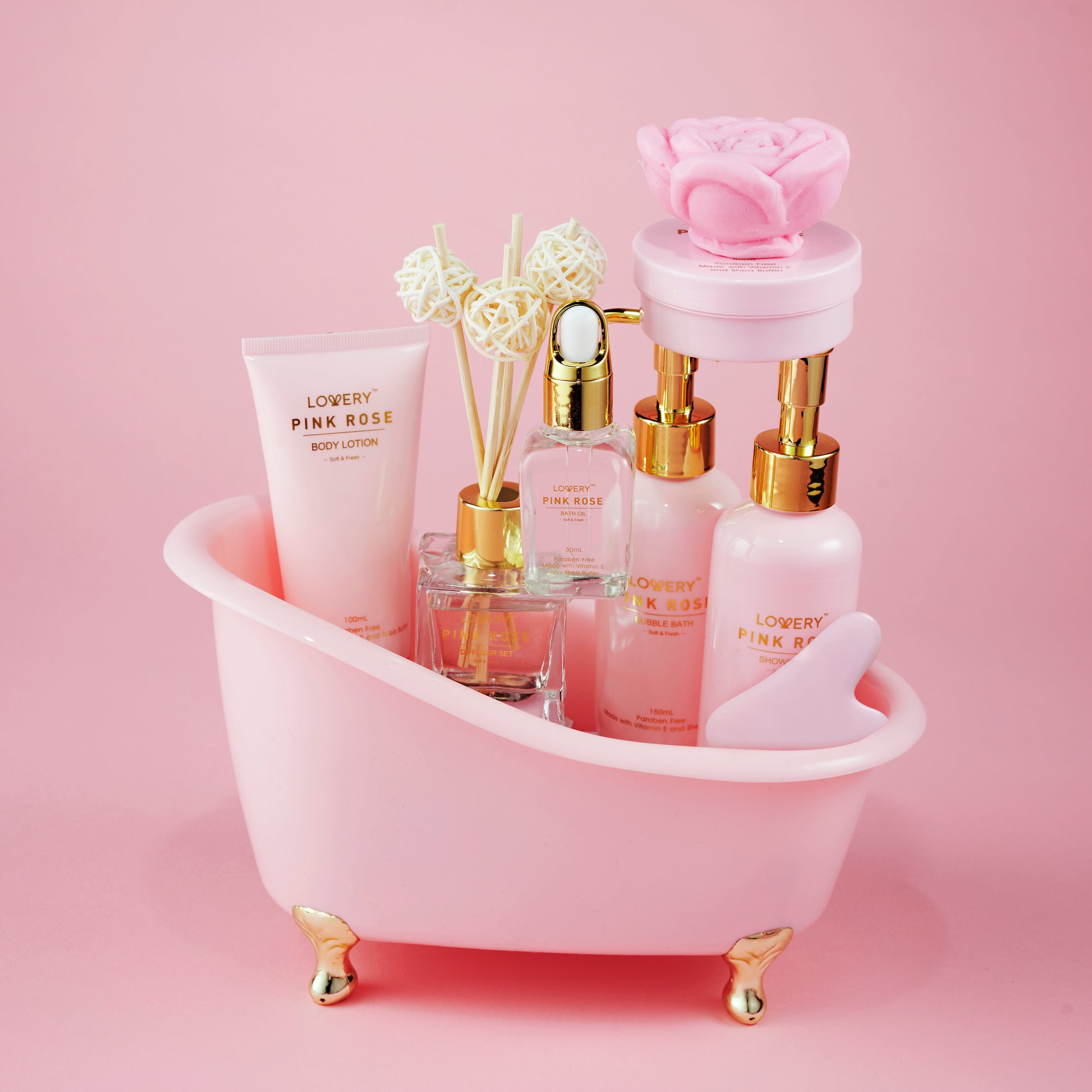 Pink Rose Bath and Body Set Lovery Gift Baskets