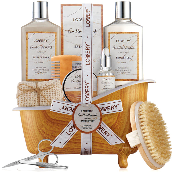 Fathers Day Vanilla Almond Bath Set-Grooming Spa Basket, Gifts for