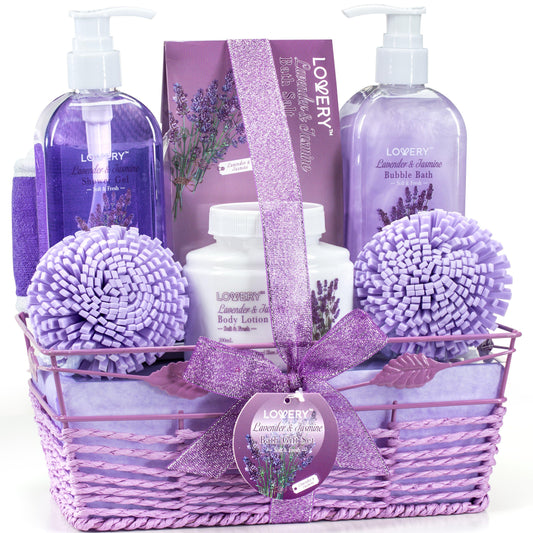 Lovery bath gift set, bath gift set, Lavender & Jasmine Spa Set, Calming, Relaxing Effects, Aromatherapy Gift Baskets, Soothing Fragrance Essentials,8-Piece Spa Kit, Lavender & Jasmine Beauty,  Bath & Body Items, Shea Butter, Vitamin E