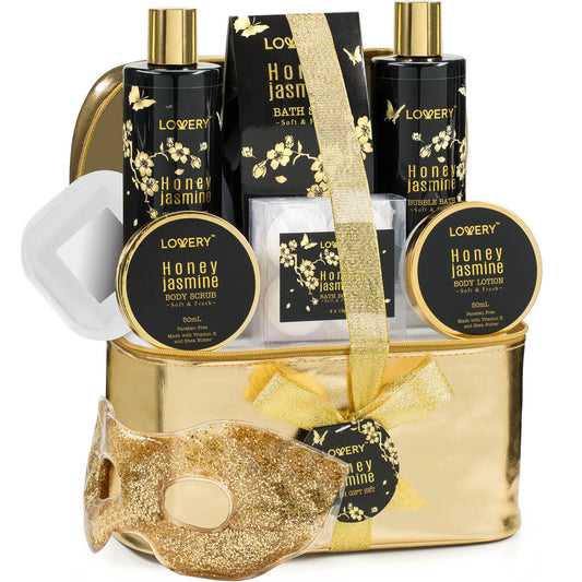 Honey Jasmine Spa Bath and Body Set with Eye Mask and Cosmetic Bag - Lovery