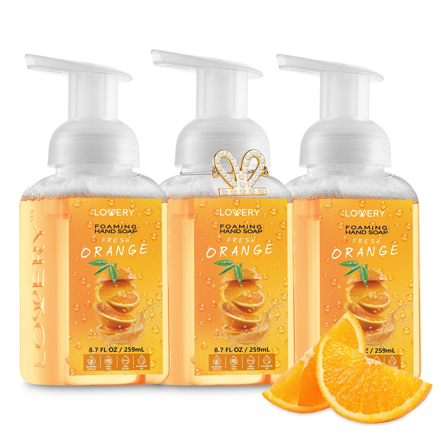 Lovery Foaming Hand Soap - Pack of 3 - Moisturizing Hand Soap with Aloe Vera & Essential Oils - Alcohol-Free Hand Wash in Fresh Orange Scent - Scented