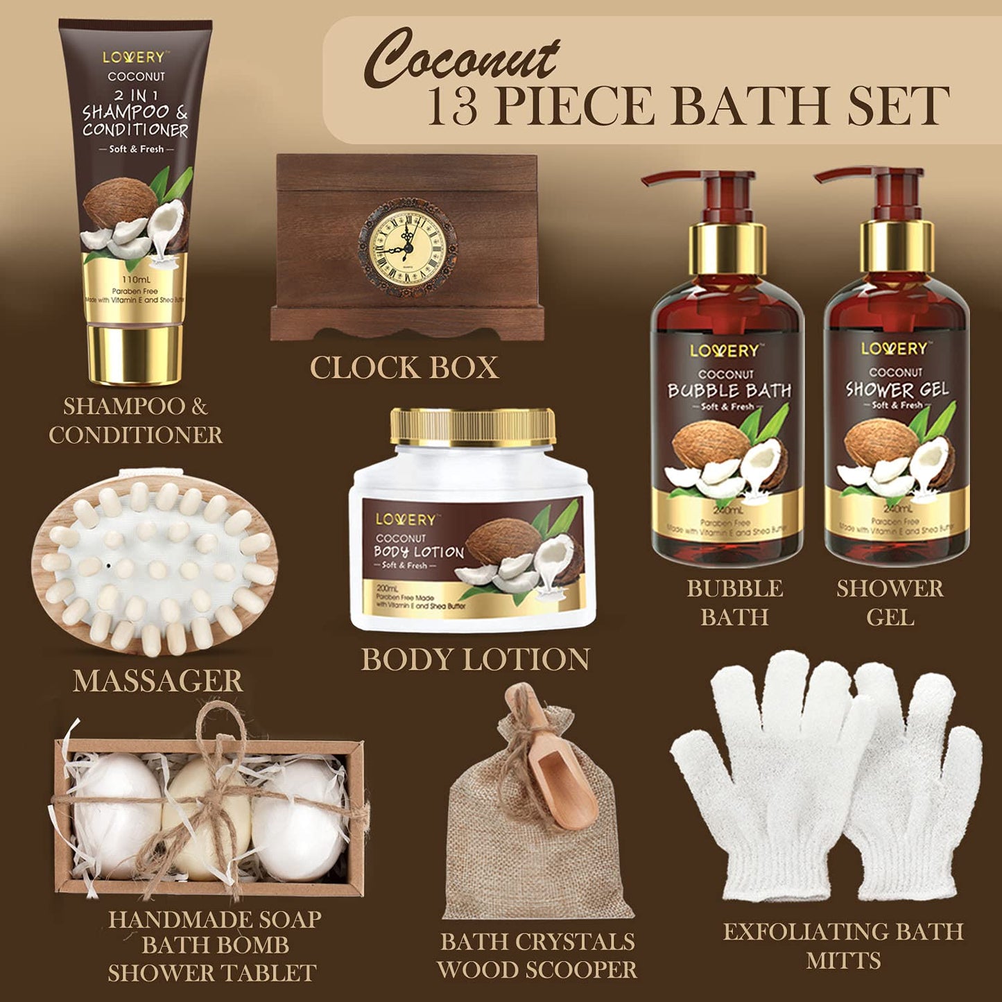 Vintage Style Coconut Home Bath Gift Set - 13Pc Body Care