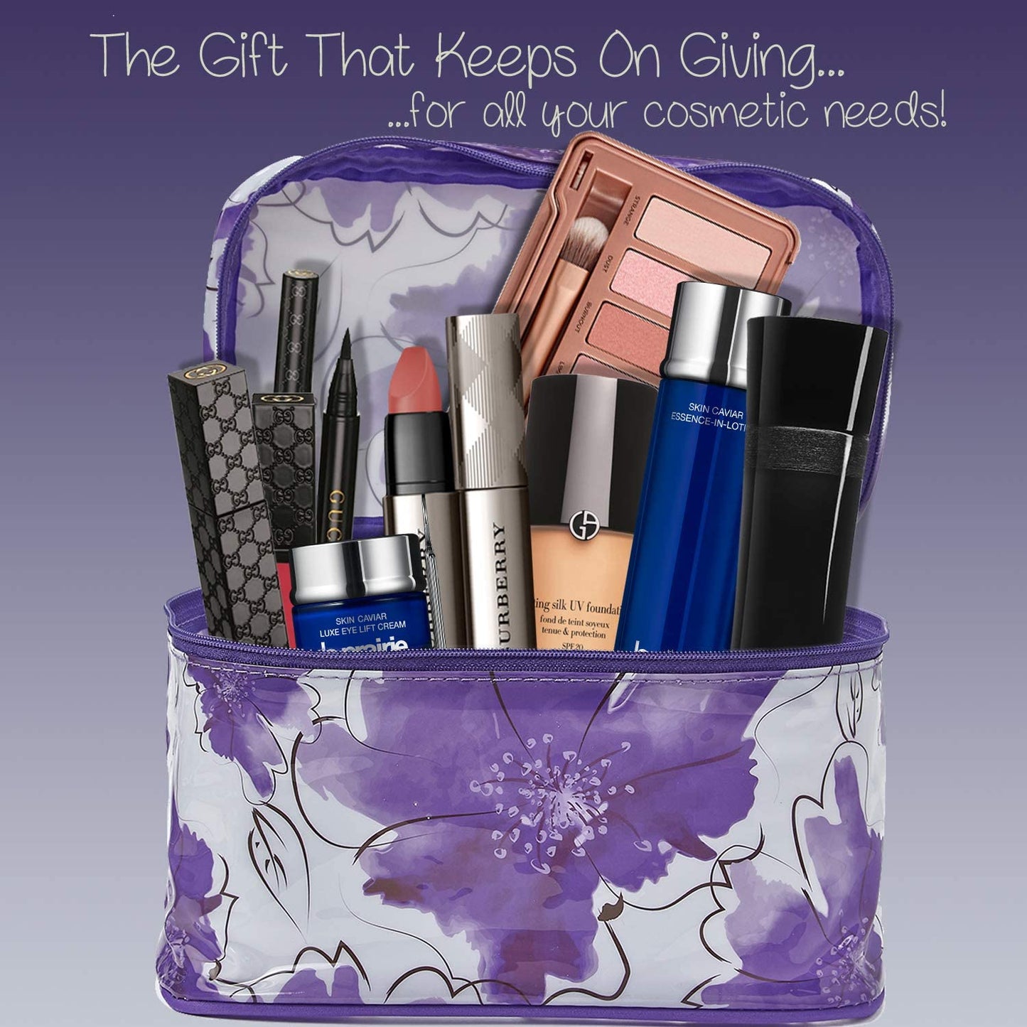 Lavender and Jasmine Bath Set - 7Pc Cosmetic Bag Kit