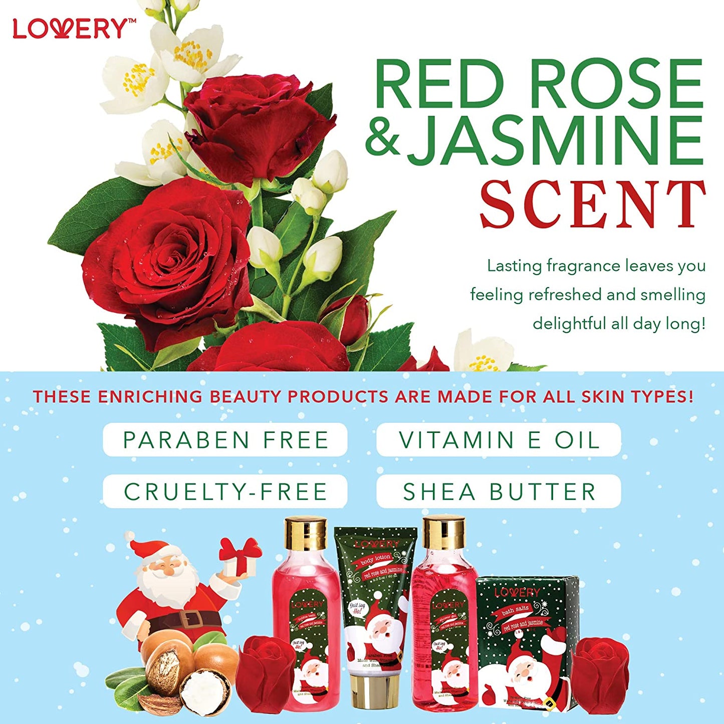 Red Rose and Jasmine Home Bath Set - 6Pc Christmas Gift