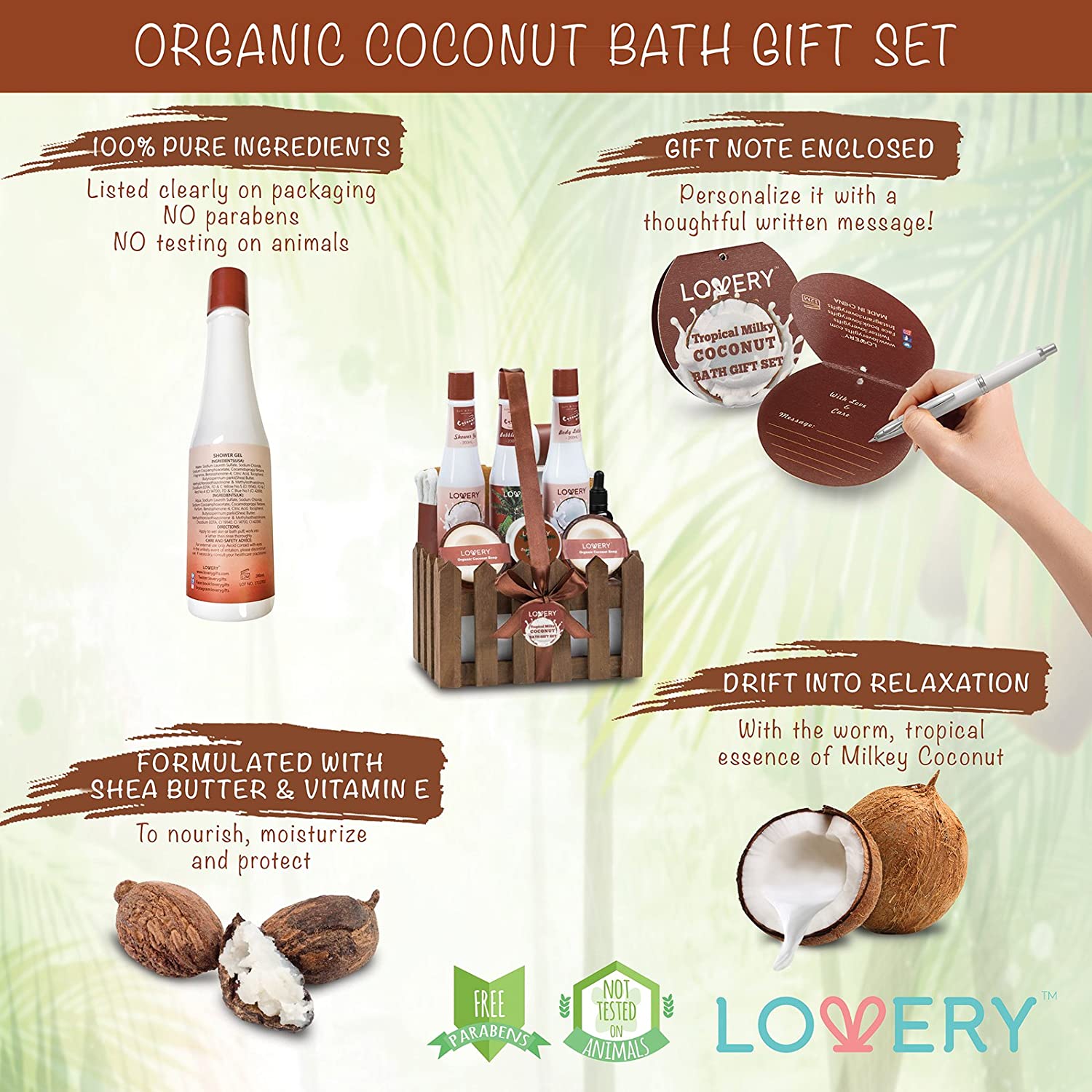 Lovery Organic Milky Coconut Bath Set, Coconut Gift Set, Milky Coconut Bath Set, Bath & Body Kit, Bath Cosmetics, All Natural, Vitamin E, Shea Butter, Self-Care Package, Hydrating Skin Care, Gift Bath Set, Perfect Gift, Spa Set, Spa Kit, Organic Spa Set