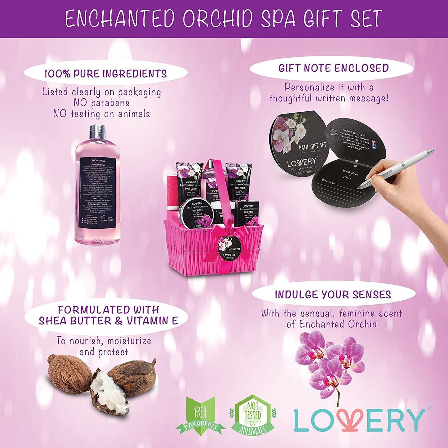 Enchanted Orchid Bath and Body Gift Basket - 9Pc Spa Kit