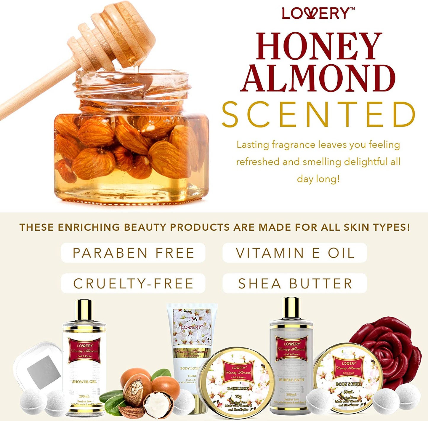 Honey Almond Home Bath Gift Set - 14Pc Spa Kit