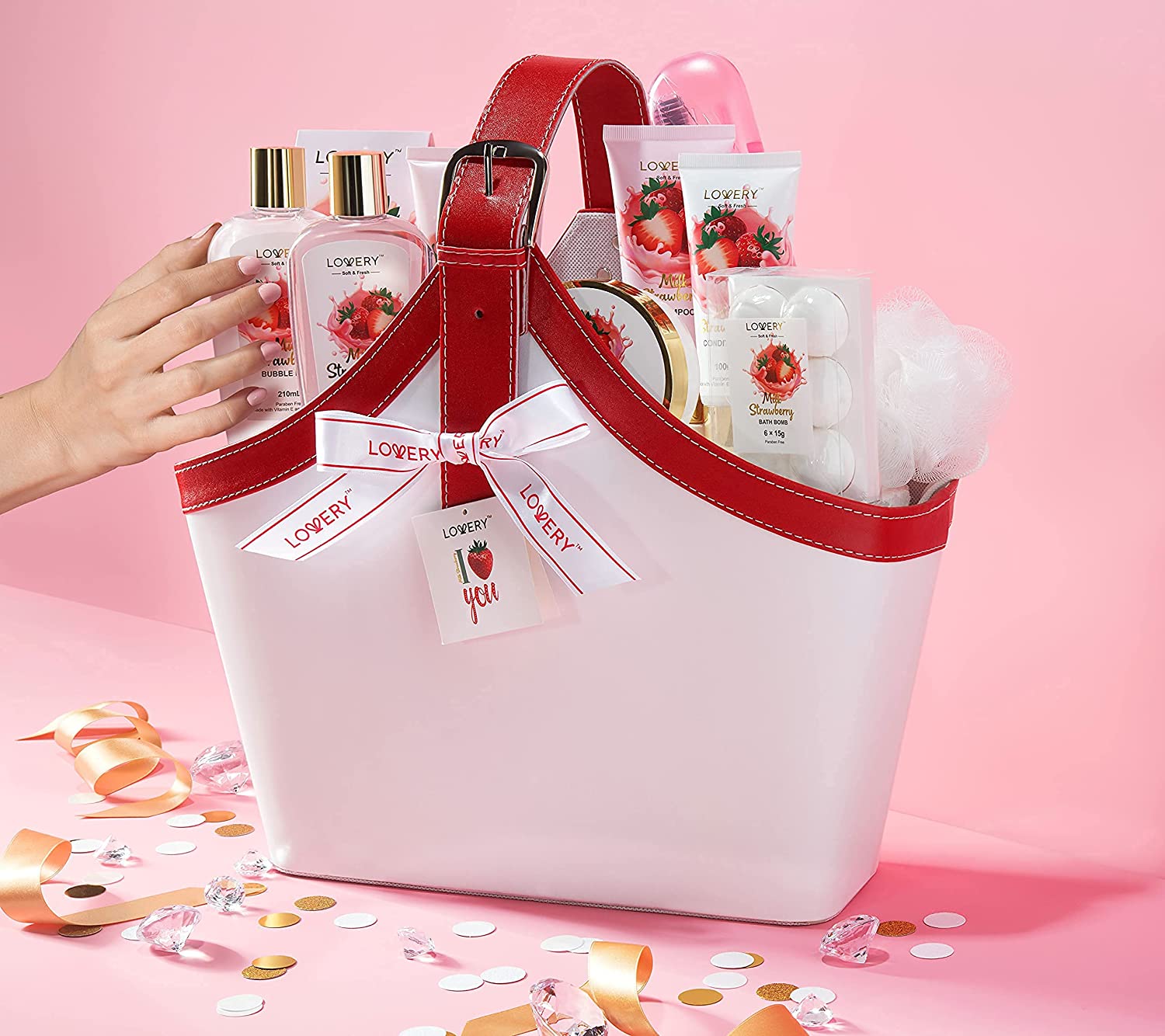 lovery Strawberry Bath Set, lovery Strawberry Milk Home Bath Gift Set, Milk Bath Set, Home Bath Gift Set, Home Bath Set, Spa Treats, Fruity Fragrance Delight, Calming Bath Essentials, Creamy Scents, Skin-Pampering Gift, Bath Kit, Body Kit 