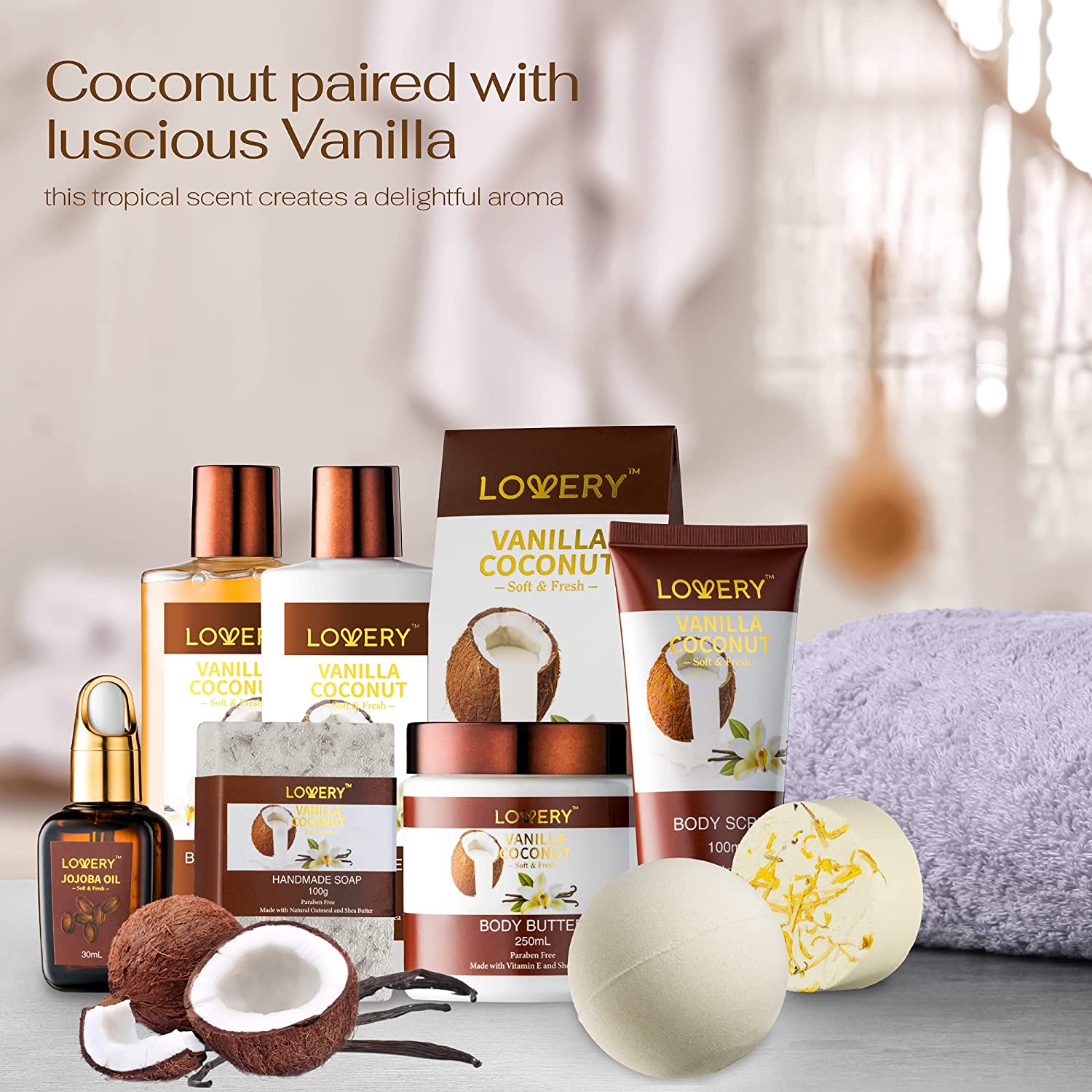 Vanilla Coconut Spa Gift Box - 10Pc Bath and Shower Set