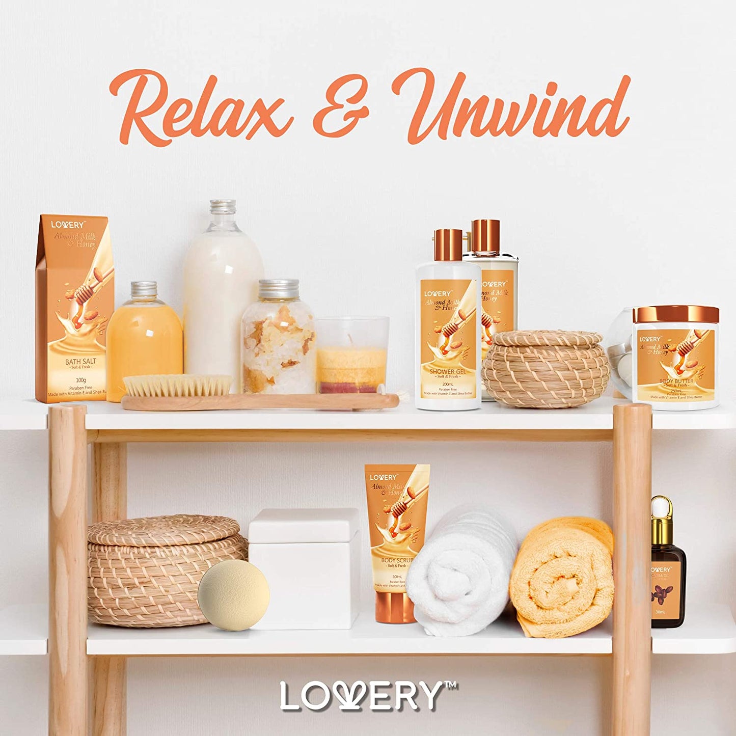 Almond Milk & Honey Home Spa Gift Set - 9Pc Bath and Body Kit