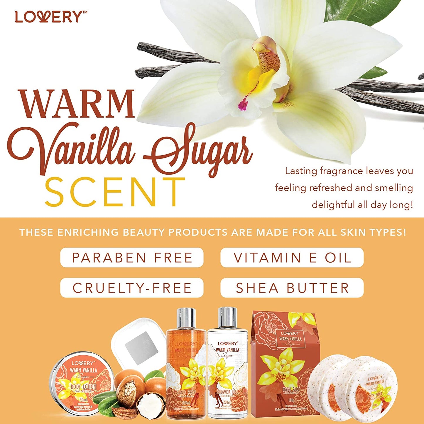Warm Vanilla Sugar Bath and Spa Set - 8Pc Cosmetic Bag Kit