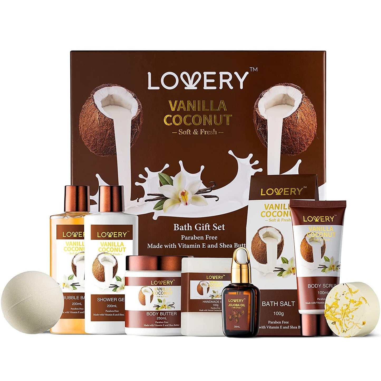 Lovery Barbie Bath Gift Set - Home Spa Gift Basket with Milky Coconut Scent, Vitamin E & Shea Butter with Shower Gel, Bath Salt & Crystals, Body Scrub