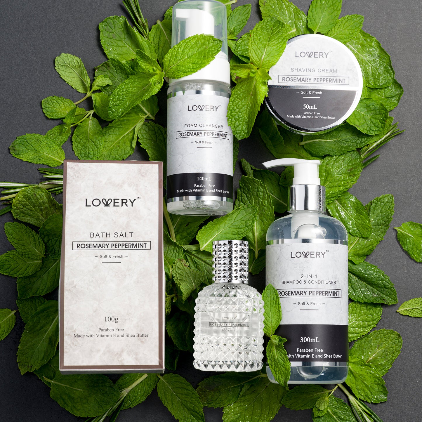 relaxing gift set, lovery gift set, lovery relaxing gift set, rosemary peppermint gift set, rosemary gift, peppermint beauty gift set, rosemary body lotion, peppermint bubble bath, lovery gift baskets, lovery gift box, lovery