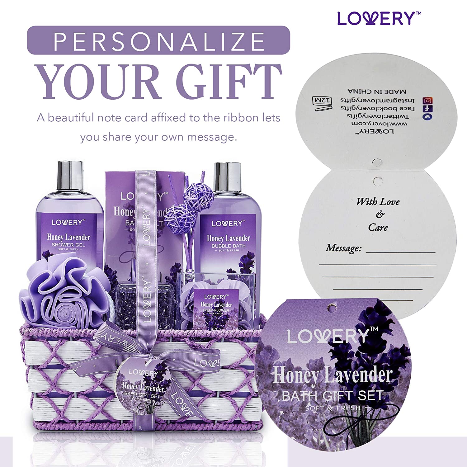 Mother's Day Honey Lavender Scent, Bath Gift Set, Gift Baskets for