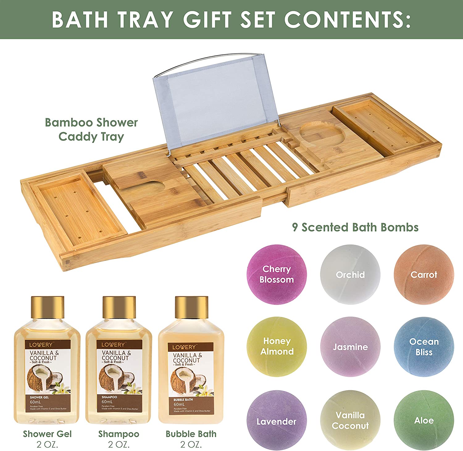 Deep Calm Bathtub Tray Caddy - Bamboo Expandable Bath Tub Table, Bath Tray  holds all Bathtub Accessories, Perfect Luxury Relaxing Gift for Self Care