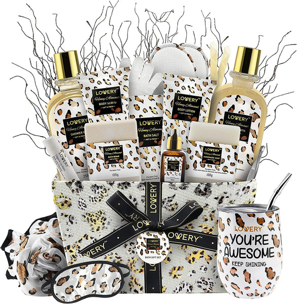 Honey Almond Home Spa Kit - 21Pc Bath and Body Leopard Print Gift