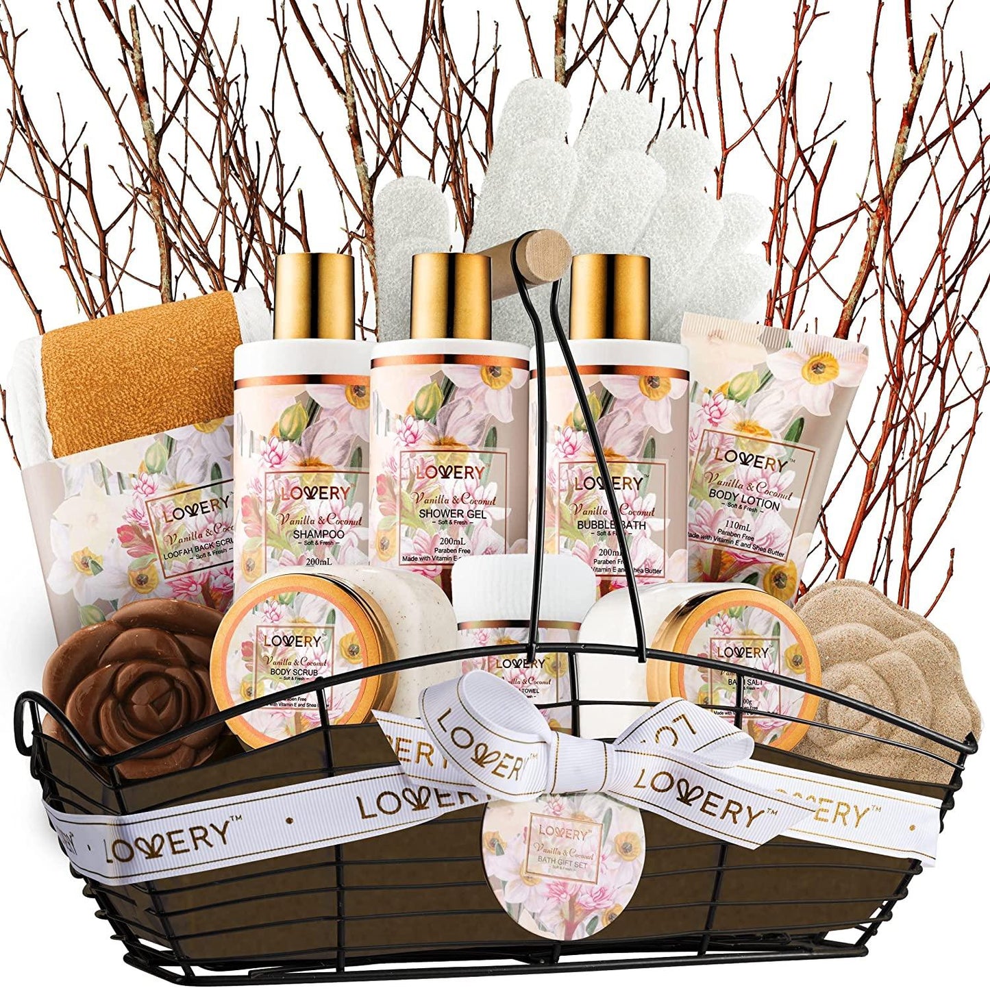 Vanilla Coconut Bath and Spa Gift Set - 13Pc Care Package