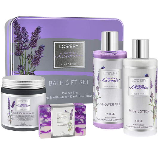 Jasmine Lavender Bath Gift Set - 5Pc Self Care Kit