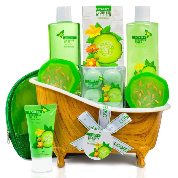 Cucumber Melon Bath Set, 10pc Holiday Organic Self-Care Kit Gift