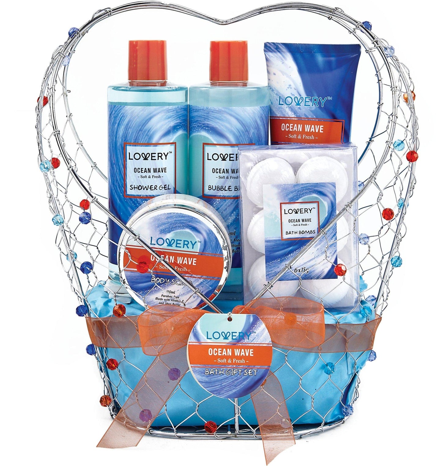 Ocean Wave Spa Bath and Body Gift Set in Jeweled Heart Shaped Candy Holder - Lovery