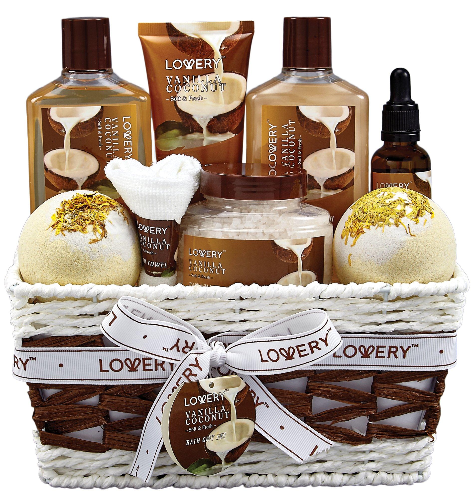 Vanilla Coconut Luxury Bath Gift Set - 9Pc Home Spa Basket – Lovery