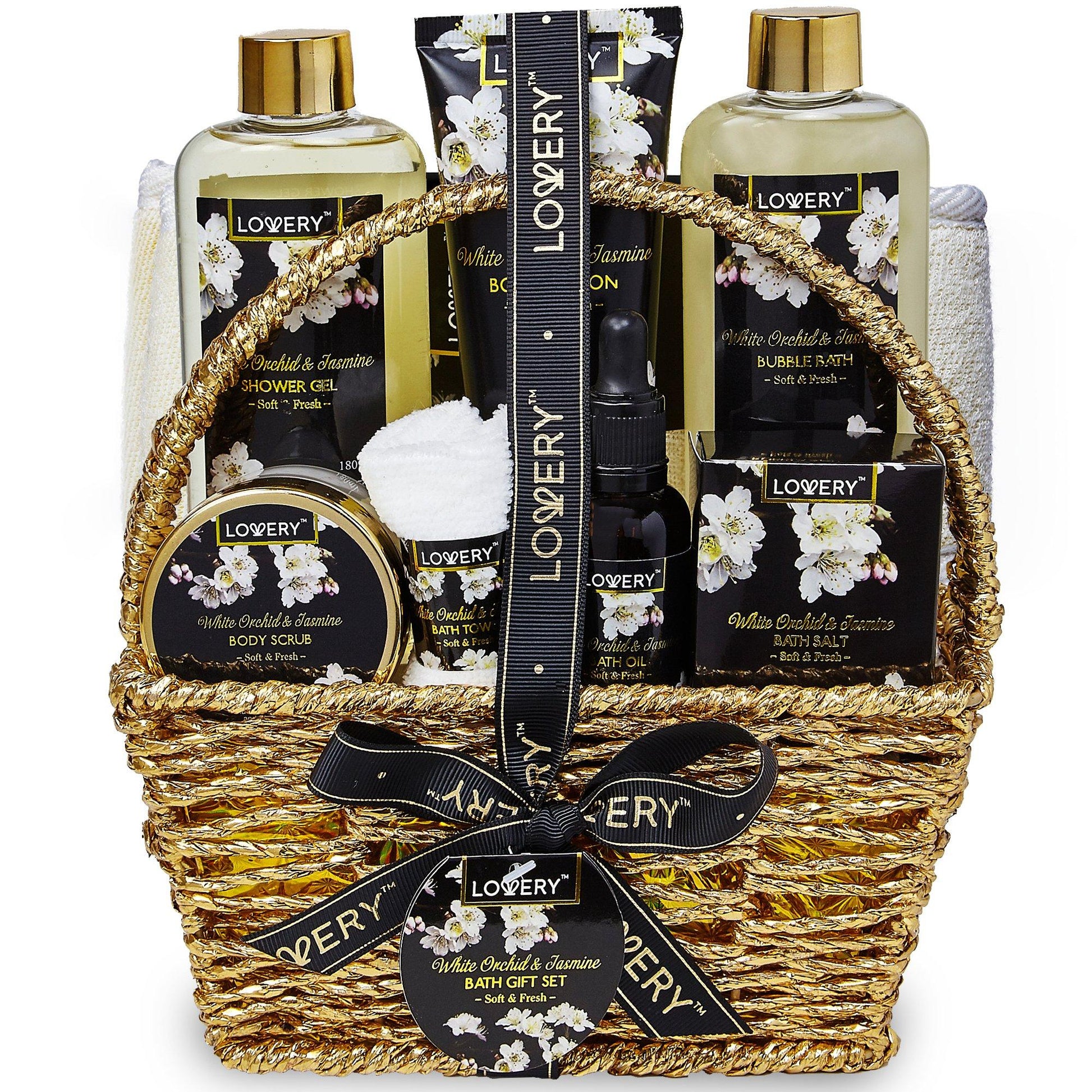 Spa Gifts Basket for Women - 10pc Spa Set Scented with Cherry Blossom in  Wicker Basket - Contains Bubble Bath, Bath Salts, Body Mist & More 