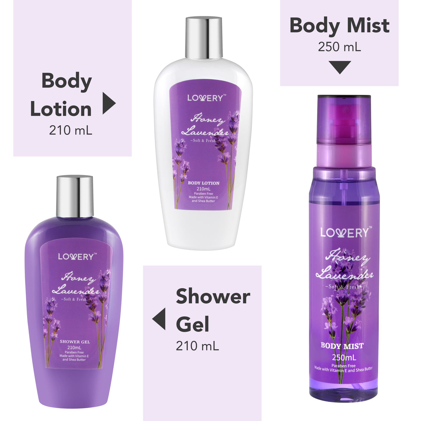 Honey Lavender Bath and Body Set - 3Pc Self Care Kit